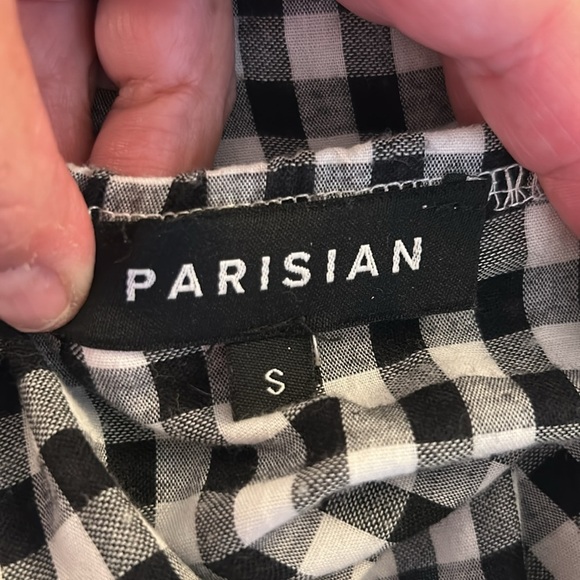 Parisian Black & White Boho Checkered Summer Spring Vacation Top Size Small - Picture 4 of 5